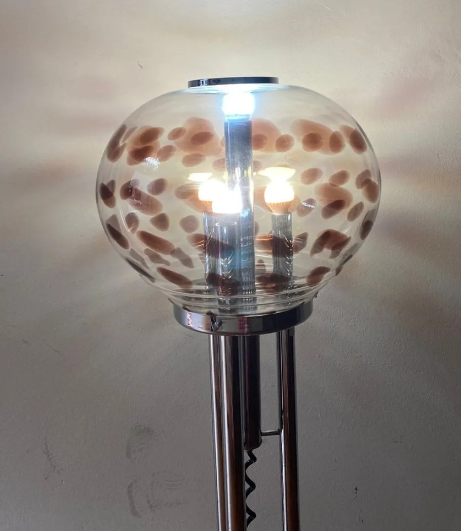 Clearance Pamono Floor Lamp in Steel and Murano Glass attributed to Mazzega, Italy, 1960s