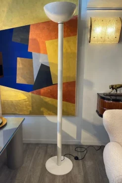 Hot Pamono Floor Lamp in White Enameled Metal from Luce, 1970s