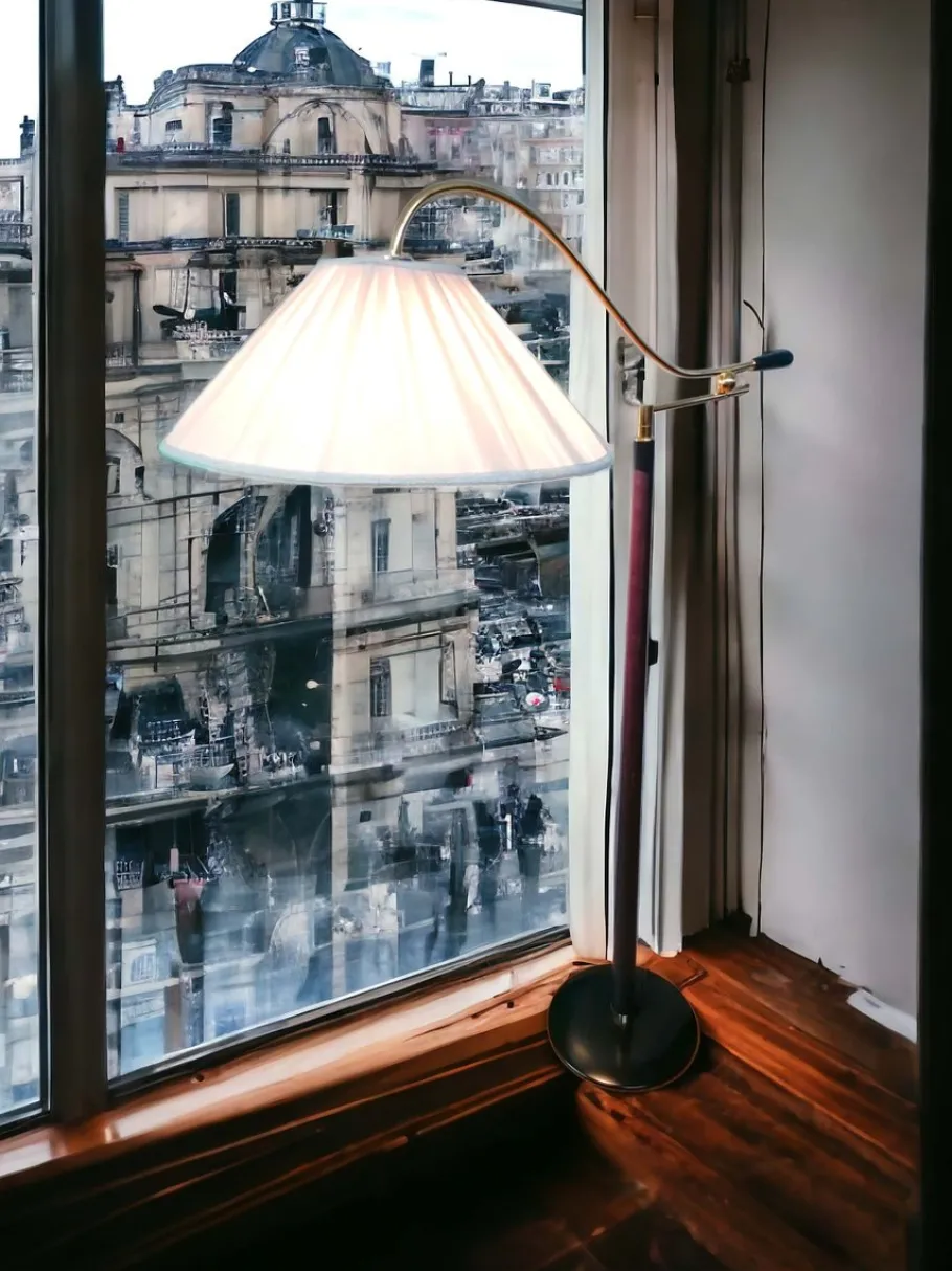 Sale Pamono Floor Lamp with Adjustable Arm and Fabric Lampshade, 1980s