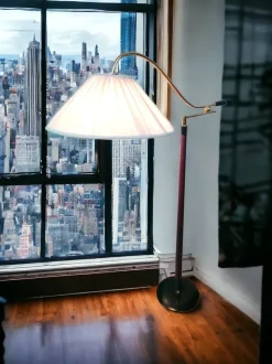 Sale Pamono Floor Lamp with Adjustable Arm and Fabric Lampshade, 1980s