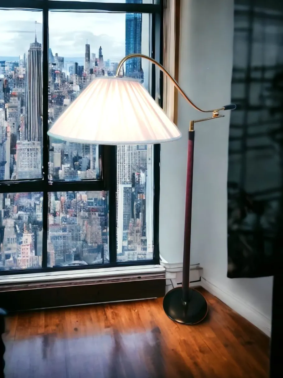 Sale Pamono Floor Lamp with Adjustable Arm and Fabric Lampshade, 1980s