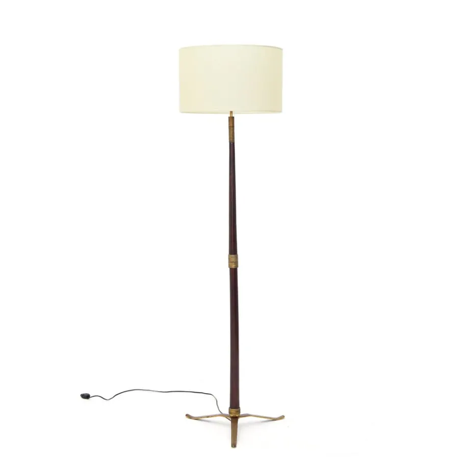 Sale Pamono Floor Lamp with Brass Base and Parchment Lampshade, 1940s