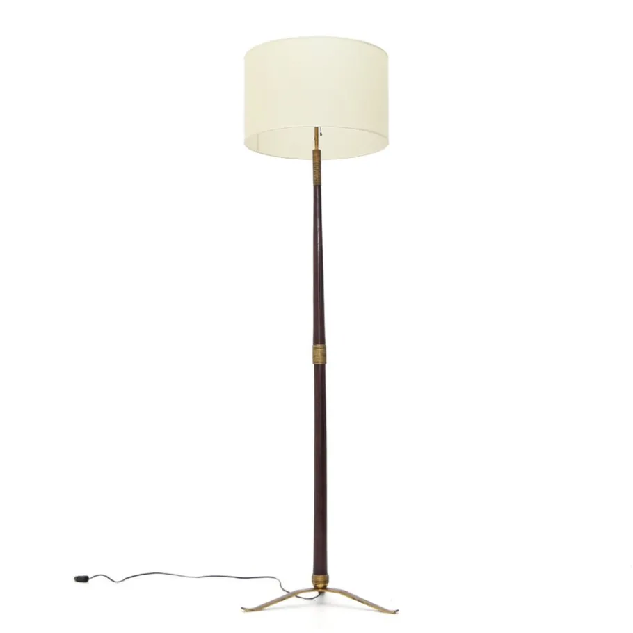 Sale Pamono Floor Lamp with Brass Base and Parchment Lampshade, 1940s