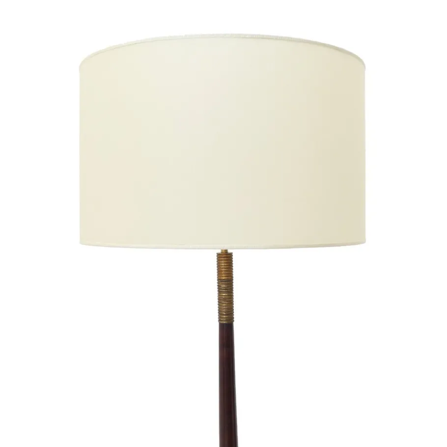 Sale Pamono Floor Lamp with Brass Base and Parchment Lampshade, 1940s