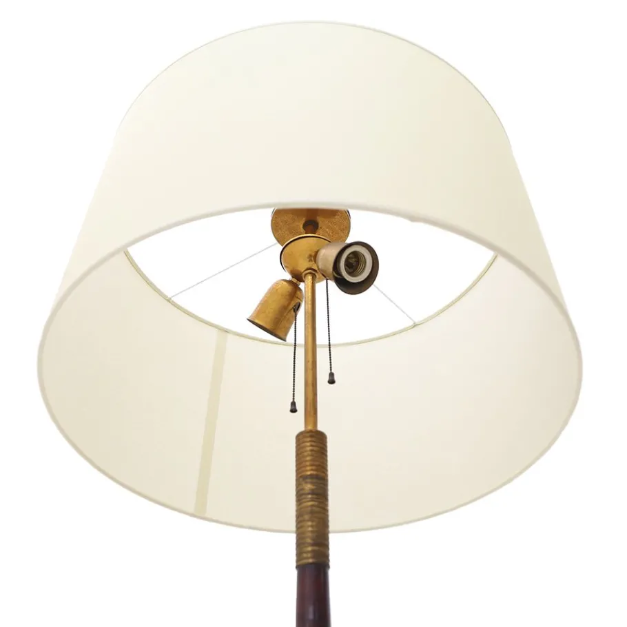 Sale Pamono Floor Lamp with Brass Base and Parchment Lampshade, 1940s