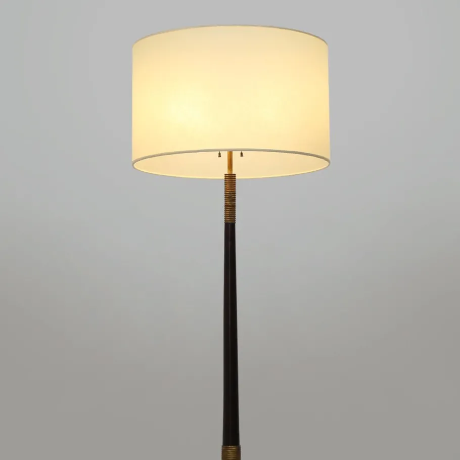 Sale Pamono Floor Lamp with Brass Base and Parchment Lampshade, 1940s