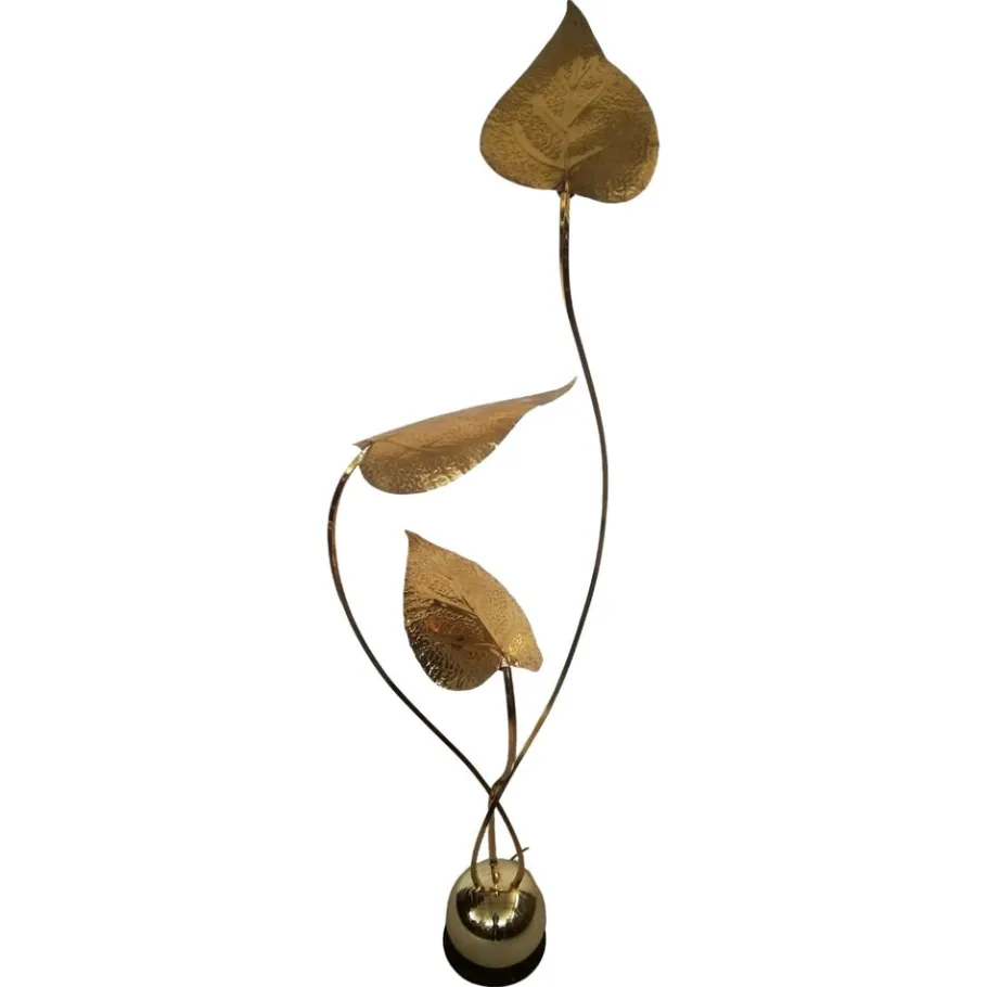 New Pamono Floor Lamp with Large Brass Leaves by Carlo Giorgi for Bottega Gadda, 1970s