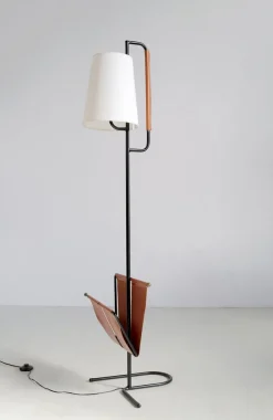 Pamono Floor Lamp with Magazine Rack from Mado Jolain, France, 1956