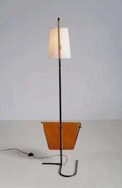 Pamono Floor Lamp with Magazine Rack from Mado Jolain, France, 1956