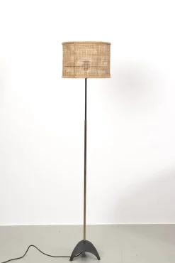 New Pamono Floor Lamp with New Rattan Shade, 1950s