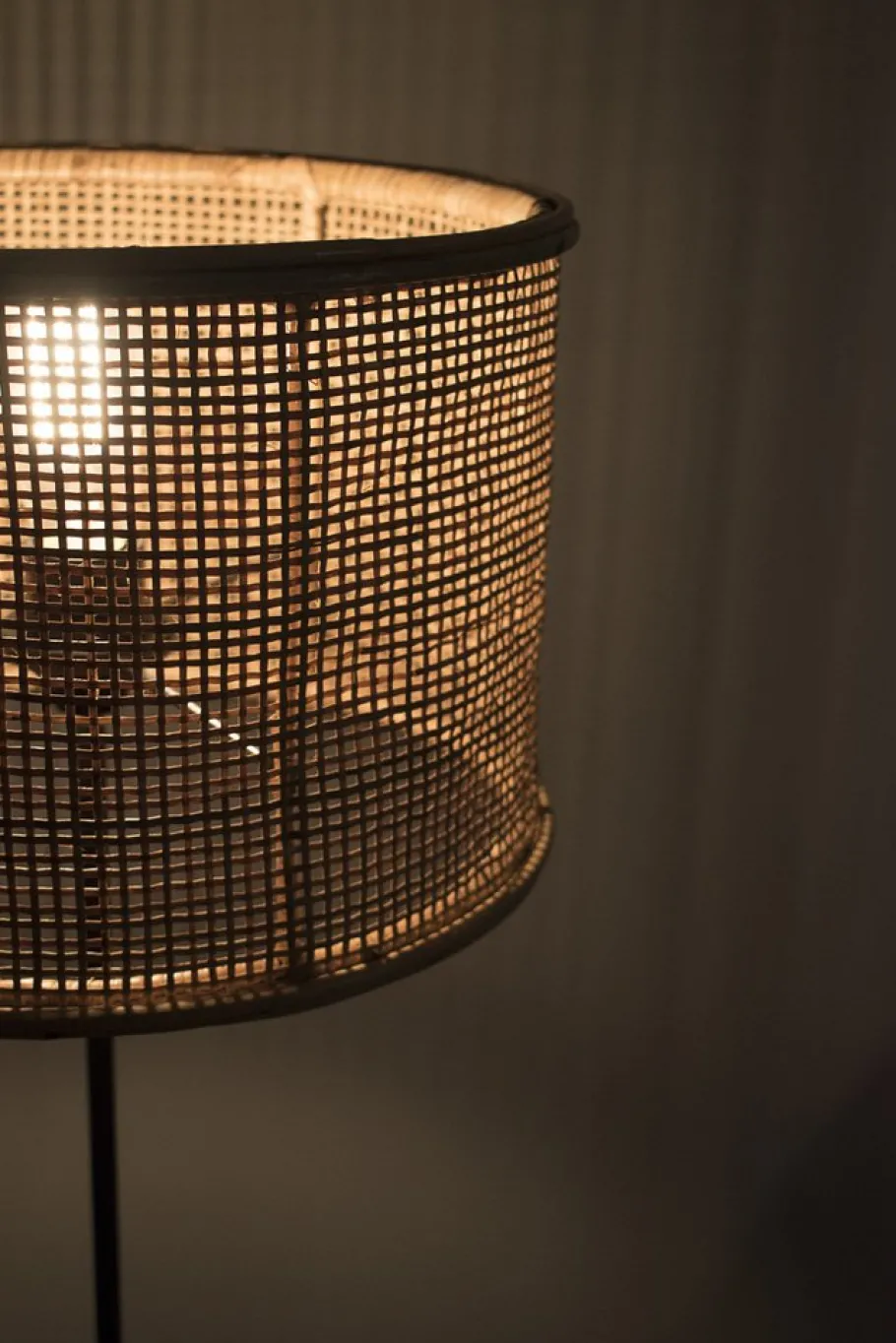 New Pamono Floor Lamp with New Rattan Shade, 1950s