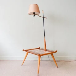 New Pamono Floor Lamp with Side Table in Ash Wood