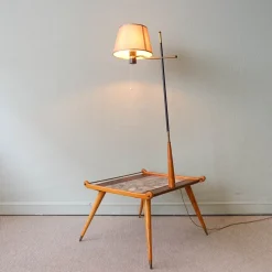 New Pamono Floor Lamp with Side Table in Ash Wood