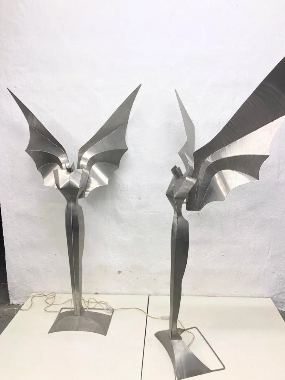 Clearance Pamono Floor Lamps Angel Illuminated Sculpture by Reinhard Stubenrauch, 1980s, Set of 2