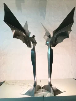 Clearance Pamono Floor Lamps Angel Illuminated Sculpture by Reinhard Stubenrauch, 1980s, Set of 2