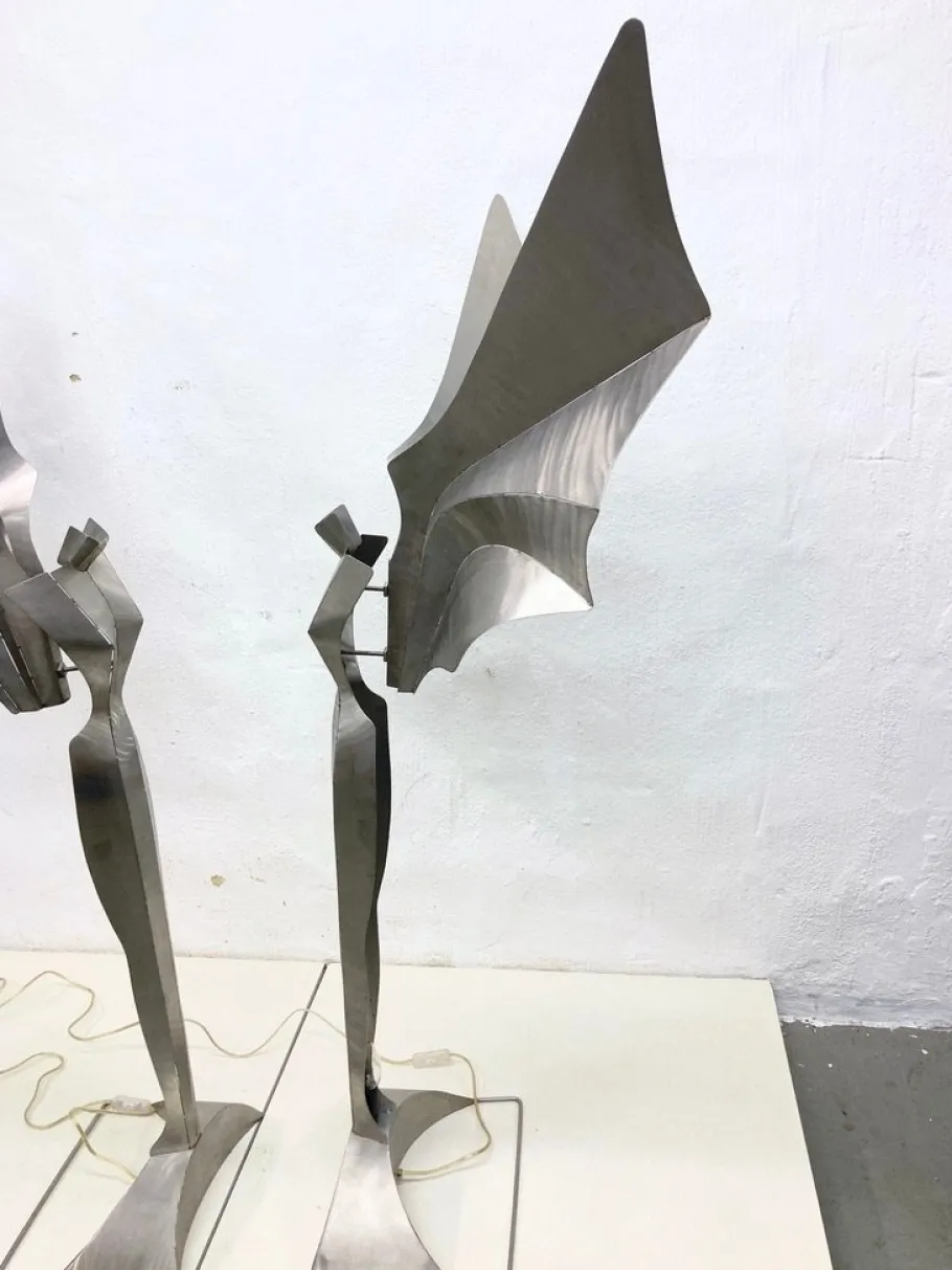 Clearance Pamono Floor Lamps Angel Illuminated Sculpture by Reinhard Stubenrauch, 1980s, Set of 2