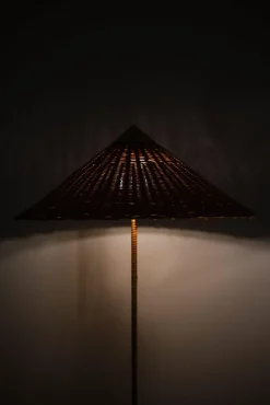 Online Pamono Floor Lamps in Brass, Cane and Rattan Shades attributed to Paavo Tynell, 1950s, Set of 2