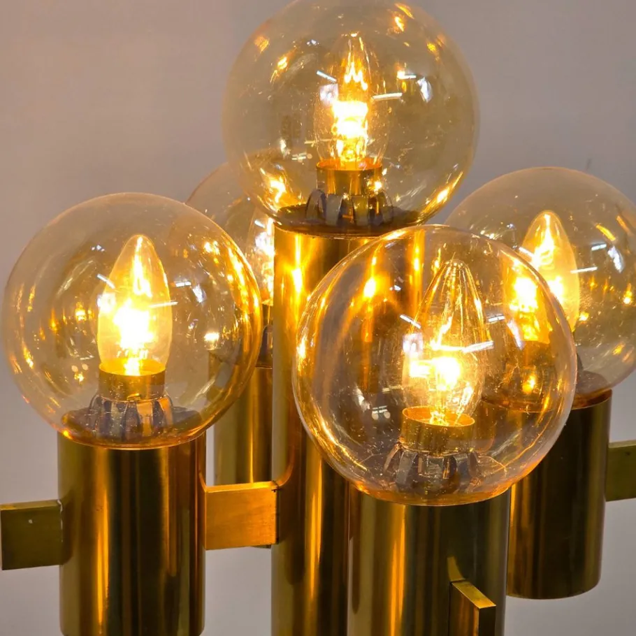 Clearance Pamono Floor Light in Brass and Glass attributed to Gaetano Sciolari for Sciolari, 1970s