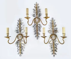 Hot Pamono Floral Wall Light in Crystal and Gold Metal from Maison Baguès, 1890s