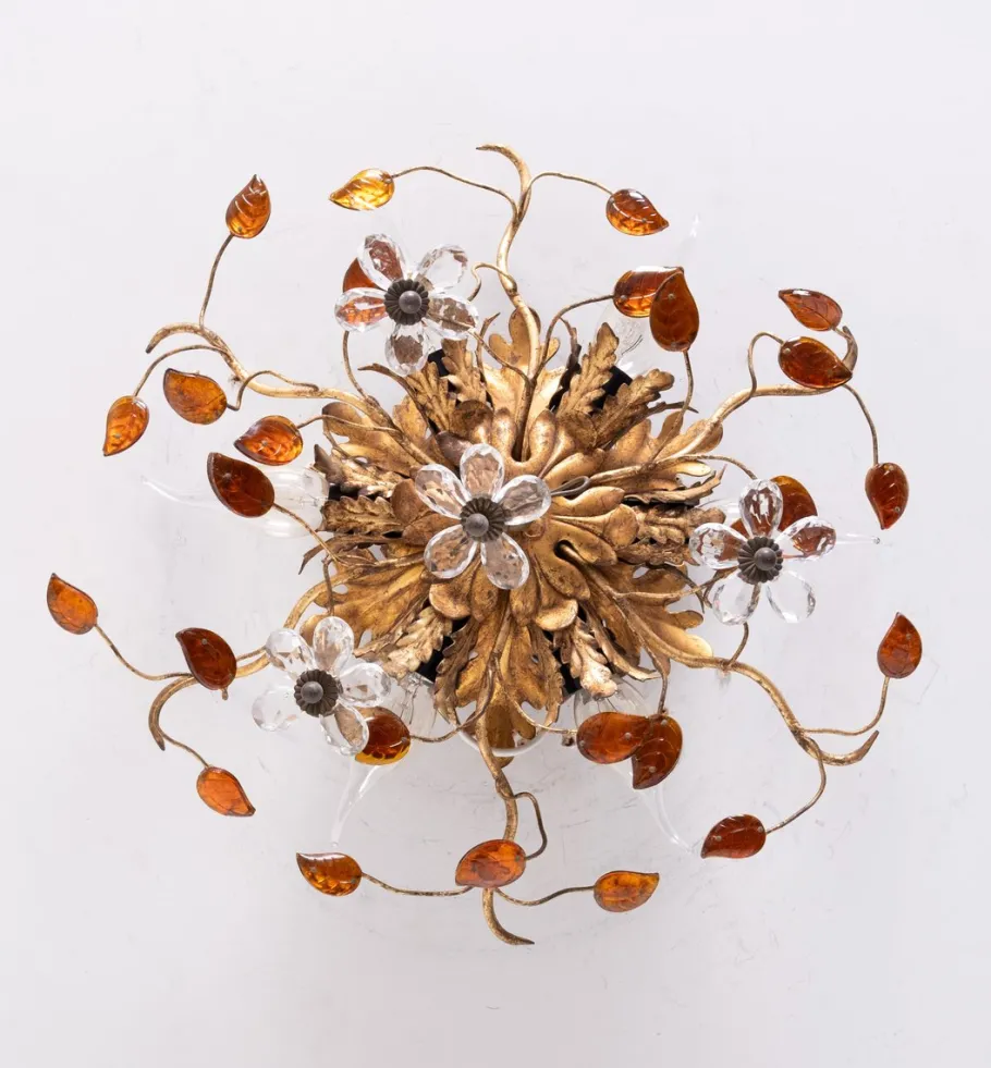 Online Pamono Florentine Gilded Flush Mount attributed to Banci Firenze, Italy, 1970s