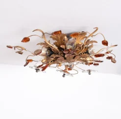Online Pamono Florentine Gilded Flush Mount attributed to Banci Firenze, Italy, 1970s