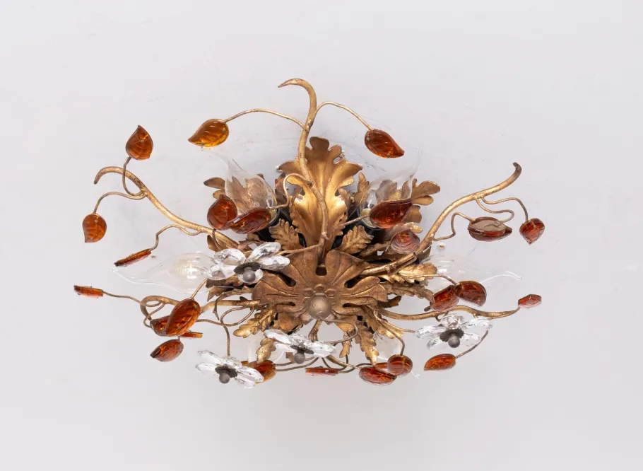 Online Pamono Florentine Gilded Flush Mount attributed to Banci Firenze, Italy, 1970s