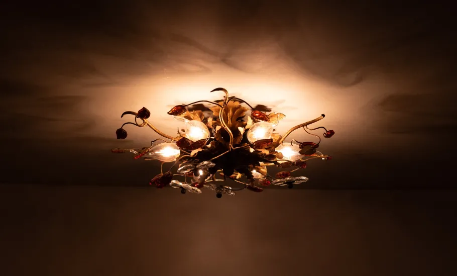 Online Pamono Florentine Gilded Flush Mount attributed to Banci Firenze, Italy, 1970s