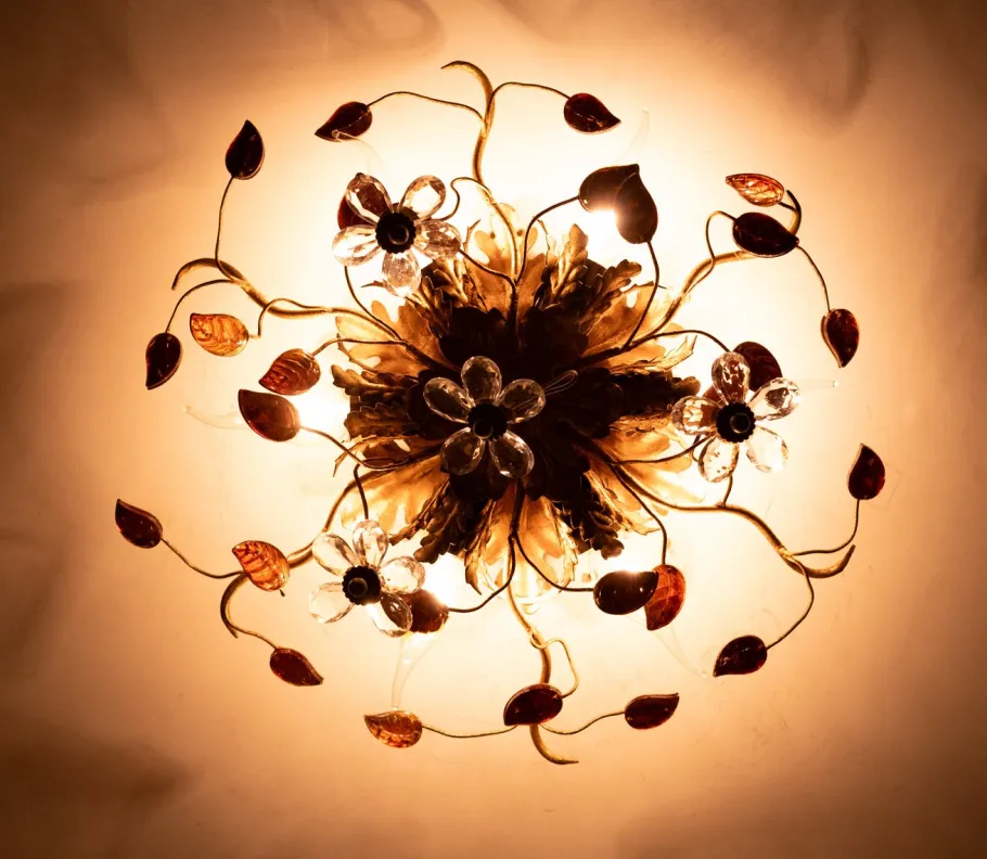 Online Pamono Florentine Gilded Flush Mount attributed to Banci Firenze, Italy, 1970s