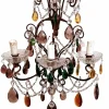 Discount Pamono Florentine Gilded Iron & Faceted Glass Chandelier with Colored Crystal Drops, 1946