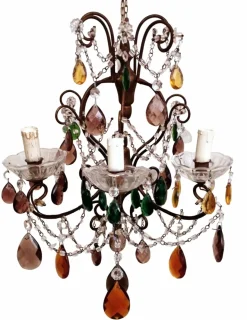 Discount Pamono Florentine Gilded Iron & Faceted Glass Chandelier with Colored Crystal Drops, 1946