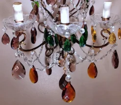 Discount Pamono Florentine Gilded Iron & Faceted Glass Chandelier with Colored Crystal Drops, 1946