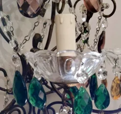 Discount Pamono Florentine Gilded Iron & Faceted Glass Chandelier with Colored Crystal Drops, 1946