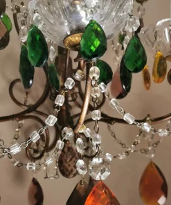 Discount Pamono Florentine Gilded Iron & Faceted Glass Chandelier with Colored Crystal Drops, 1946