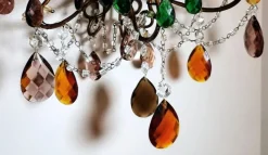 Discount Pamono Florentine Gilded Iron & Faceted Glass Chandelier with Colored Crystal Drops, 1946