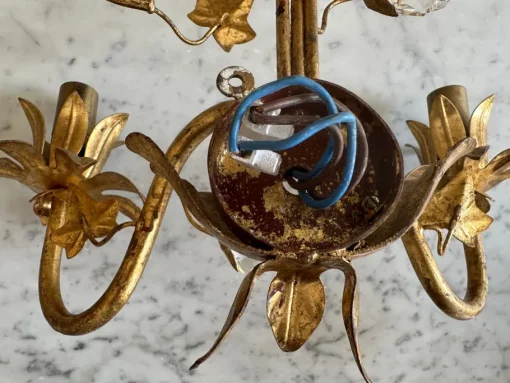 Best Pamono Florentine Gilt Wall Sconces with Glass Ivy Leaves, 1970s, Set of 2