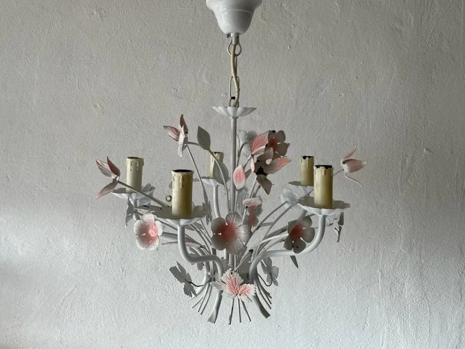 Discount Pamono Florentine White and Pink Metal Bouquet Chandelier by Hans Kögl, Germany, 1970s