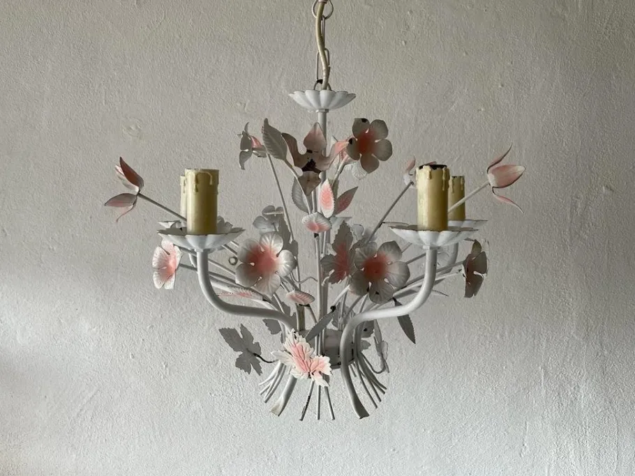 Discount Pamono Florentine White and Pink Metal Bouquet Chandelier by Hans Kögl, Germany, 1970s