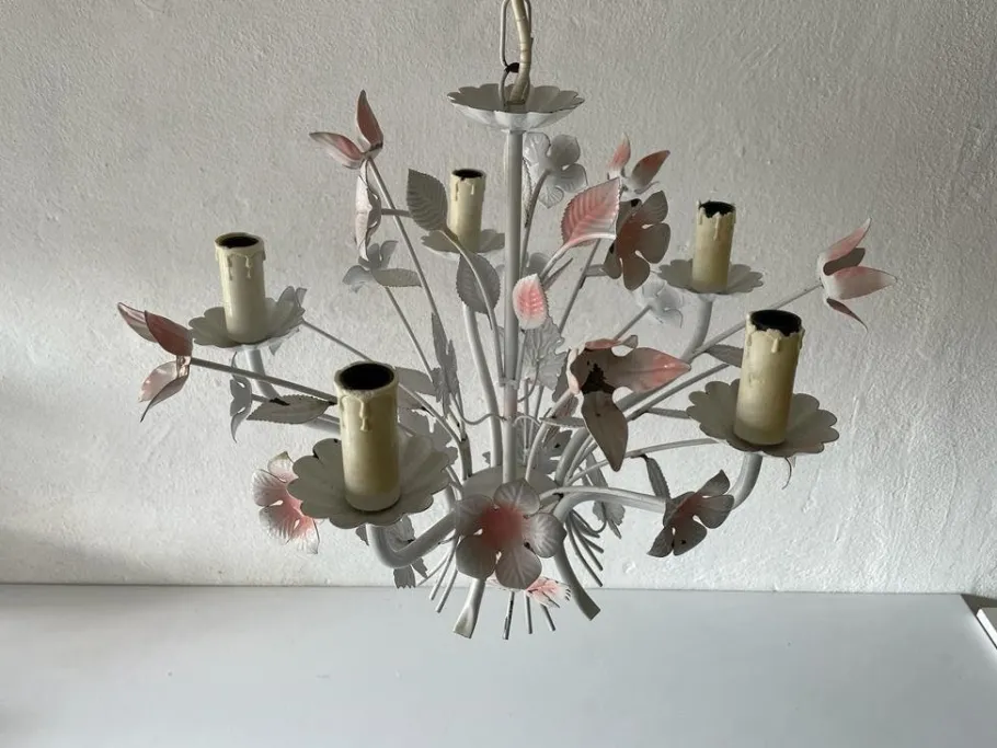 Discount Pamono Florentine White and Pink Metal Bouquet Chandelier by Hans Kögl, Germany, 1970s