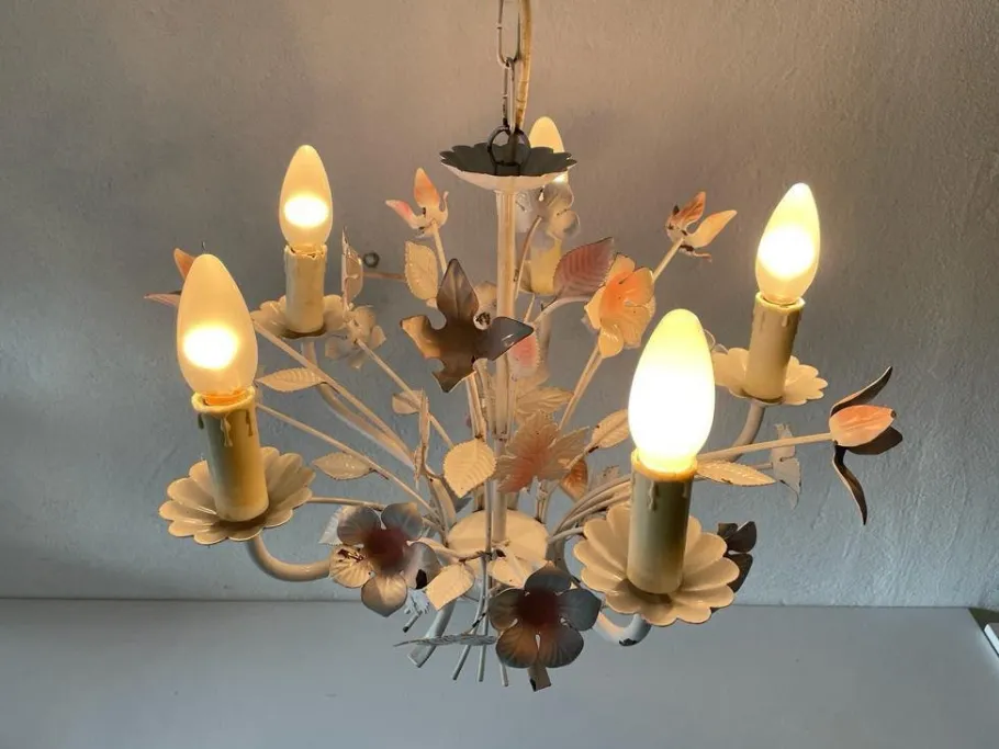 Discount Pamono Florentine White and Pink Metal Bouquet Chandelier by Hans Kögl, Germany, 1970s