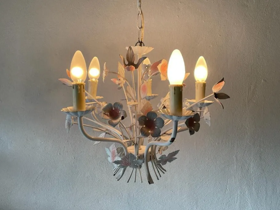Discount Pamono Florentine White and Pink Metal Bouquet Chandelier by Hans Kögl, Germany, 1970s