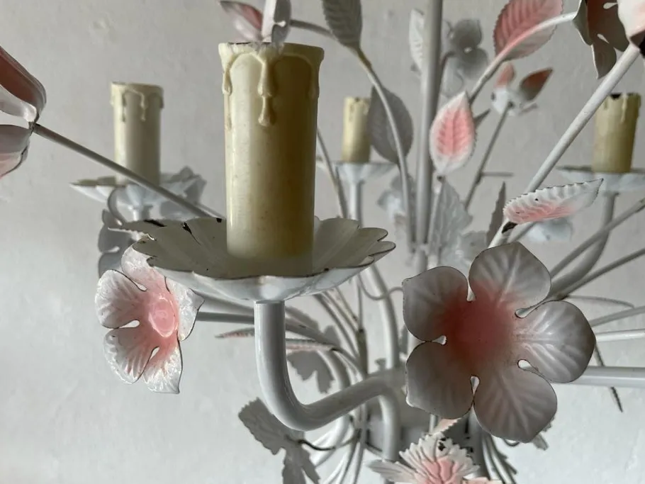 Discount Pamono Florentine White and Pink Metal Bouquet Chandelier by Hans Kögl, Germany, 1970s