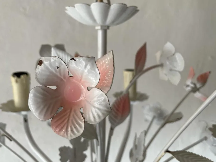 Discount Pamono Florentine White and Pink Metal Bouquet Chandelier by Hans Kögl, Germany, 1970s
