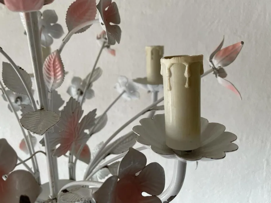 Discount Pamono Florentine White and Pink Metal Bouquet Chandelier by Hans Kögl, Germany, 1970s