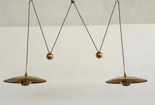 Best Pamono Florian Schulz Double Onos 55 Pendant Lights with Adjustable Counter Weights in Full Brass, 2000s