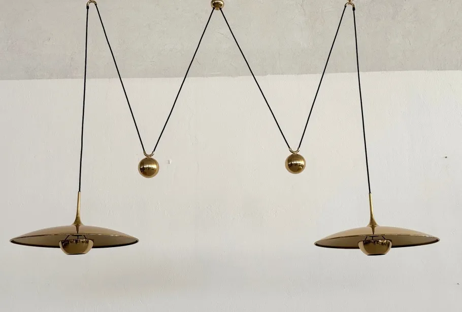 Best Pamono Florian Schulz Double Onos 55 Pendant Lights with Adjustable Counter Weights in Full Brass, 2000s