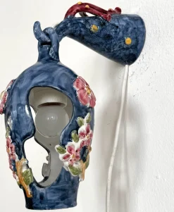 Sale Pamono Flower and Coral Maiolica Illuminated Lantern from Vietri, Italy, 1950s