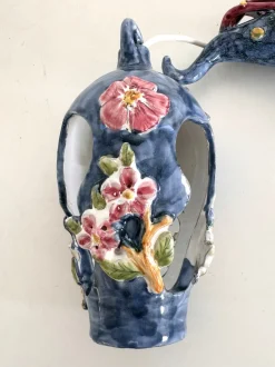 Sale Pamono Flower and Coral Maiolica Illuminated Lantern from Vietri, Italy, 1950s