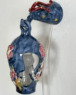 Sale Pamono Flower and Coral Maiolica Illuminated Lantern from Vietri, Italy, 1950s