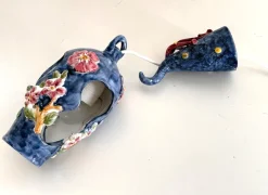 Sale Pamono Flower and Coral Maiolica Illuminated Lantern from Vietri, Italy, 1950s