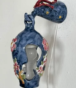 Sale Pamono Flower and Coral Maiolica Illuminated Lantern from Vietri, Italy, 1950s